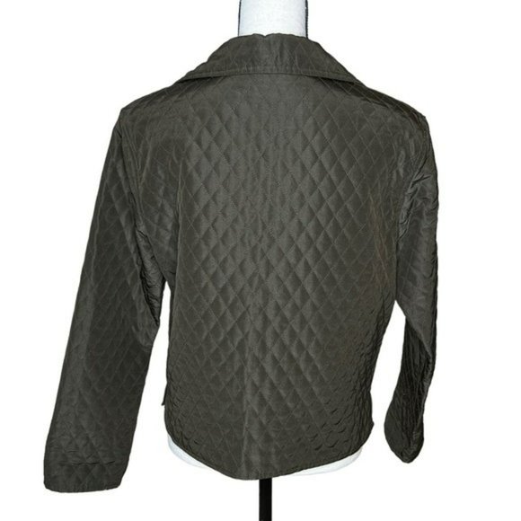 Carlisle Olive Green Silk Wool Lightweight Quilt Open Jacket Blazer Size 2 - Picture 5 of 9